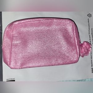 Lancome pink Glitter Makeup bag w/flower pull.